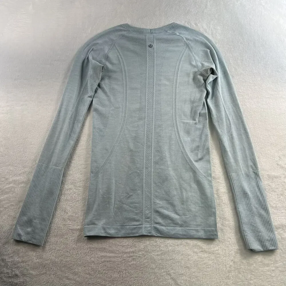Lululemon 4 Run Swiftly Tech Long Sleeve Aquamarine Seamless Thumbholes Athletic